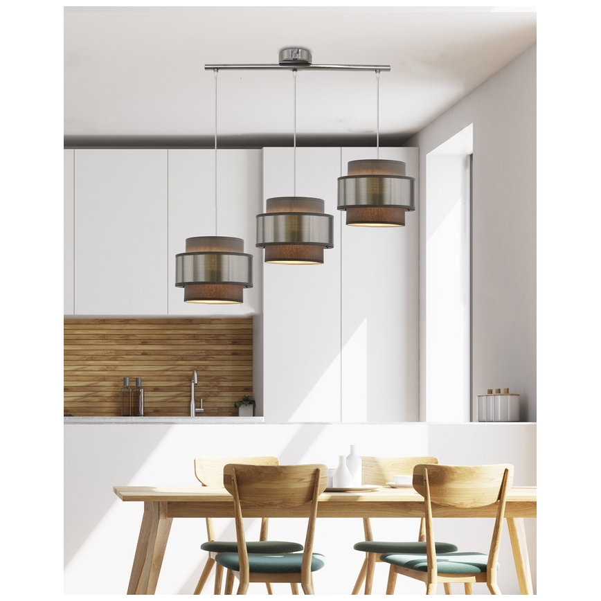 Żyrandol na lince HARE 3xE27/60W/230V szary/matowy chrom