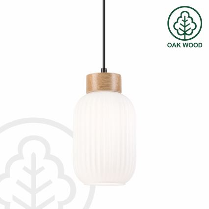 Żyrandol na lince HARMONY 1xE27/15W/230V śr. 14 cm biały/dąb