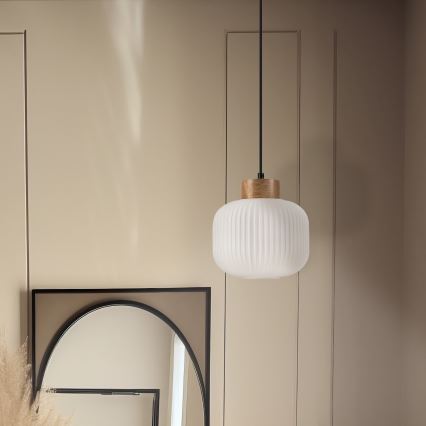 Żyrandol na lince HARMONY 1xE27/15W/230V śr. 20 cm biały/dąb