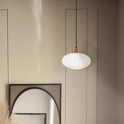 Żyrandol na lince HARMONY 1xE27/15W/230V śr. 25 cm biały/dąb