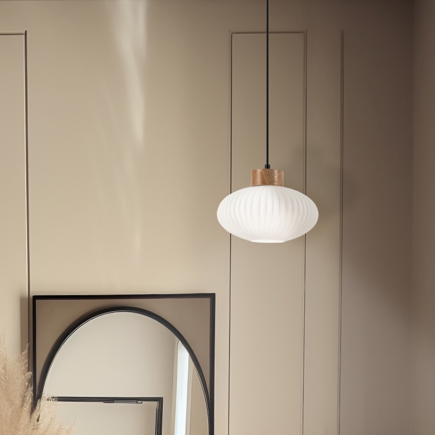 Żyrandol na lince HARMONY 1xE27/15W/230V śr. 25 cm biały/dąb