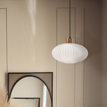 Żyrandol na lince HARMONY 1xE27/15W/230V śr. 30 cm biały/dąb