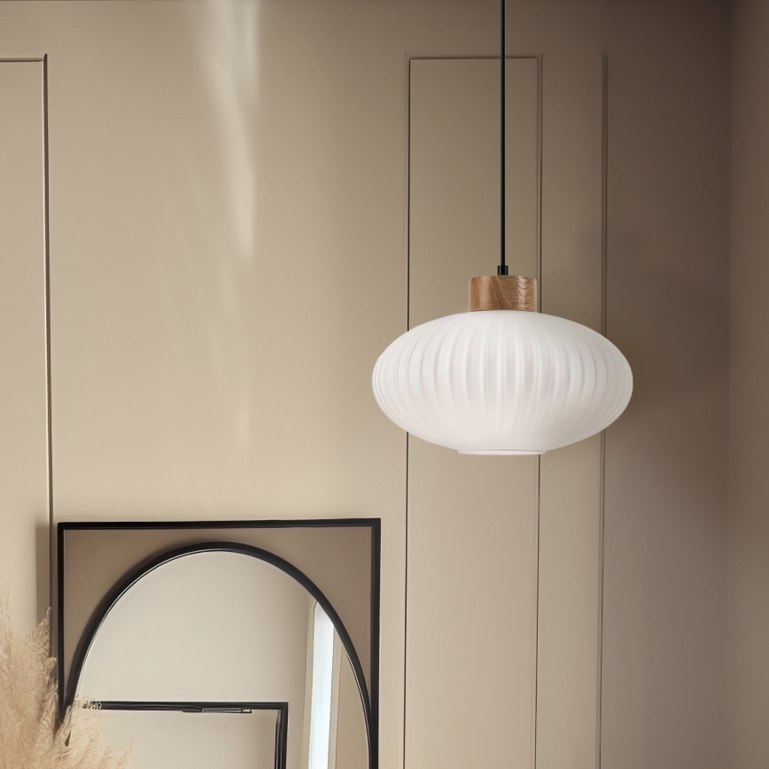 Żyrandol na lince HARMONY 1xE27/15W/230V śr. 30 cm biały/dąb