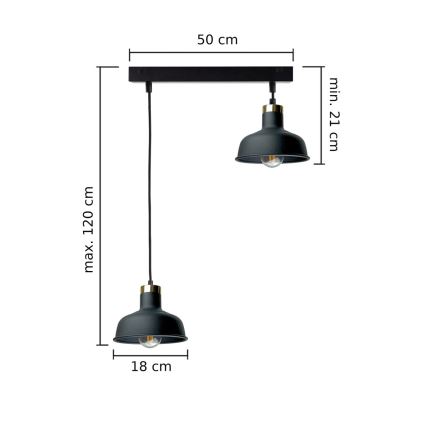 Żyrandol na lince HEBE 2xE27/60W/230V czarny