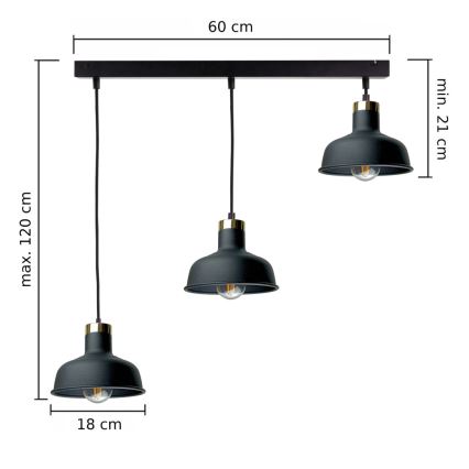 Żyrandol na lince HEBE 3xE27/60W/230V czarny