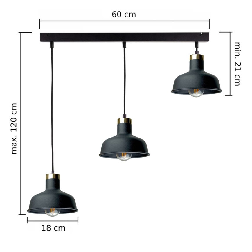 Żyrandol na lince HEBE 3xE27/60W/230V czarny