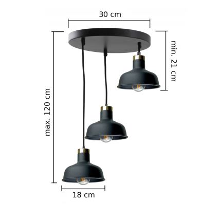 Żyrandol na lince HEBE 3xE27/60W/230V czarny