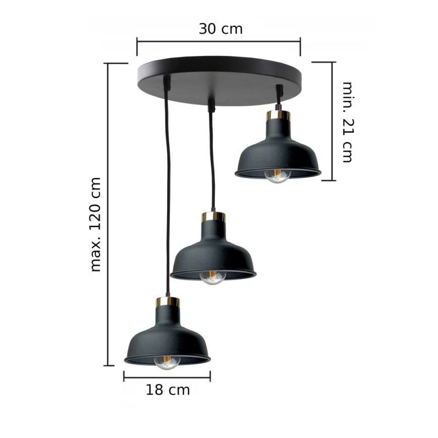 Żyrandol na lince HEBE 3xE27/60W/230V czarny
