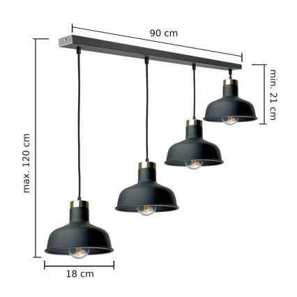 Żyrandol na lince HEBE 4xE27/60W/230V czarny