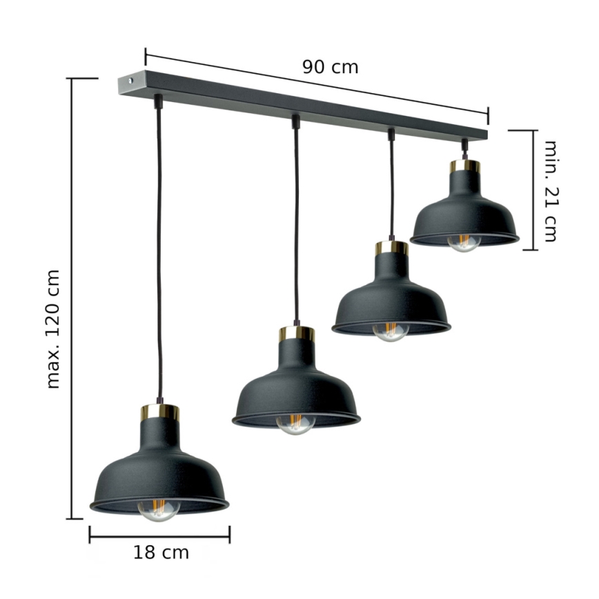 Żyrandol na lince HEBE 4xE27/60W/230V czarny