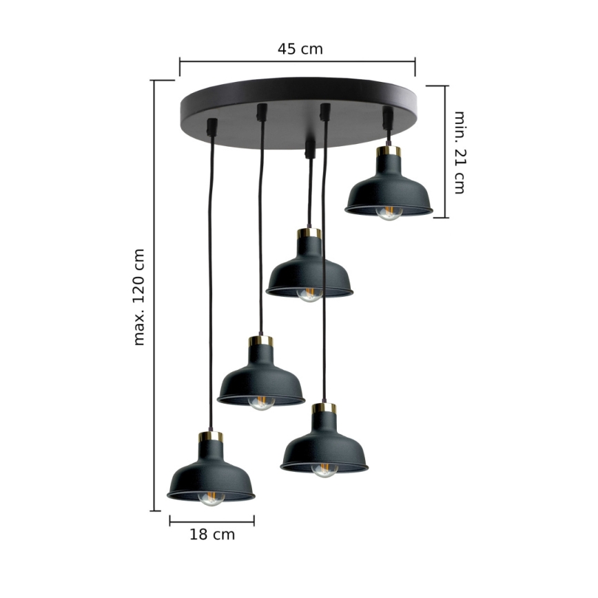 Żyrandol na lince HEBE 5xE27/60W/230V czarny
