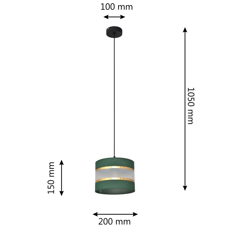Żyrandol na lince HELEN 1xE27/15W/230V śr. 20 cm zielony/złoty