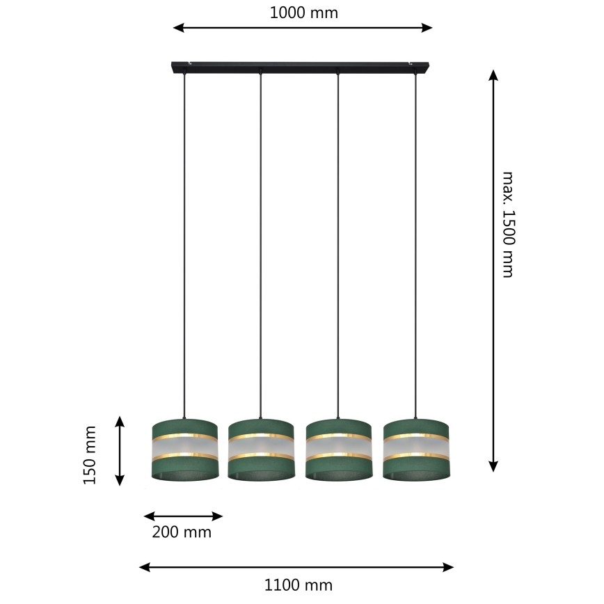 Żyrandol na lince HELEN 4xE27/15W/230V zielony/złoty
