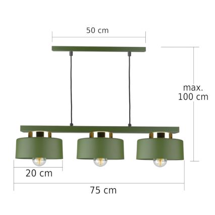 Żyrandol na lince IGNIA 3xE27/60W/230V zielony/złoty