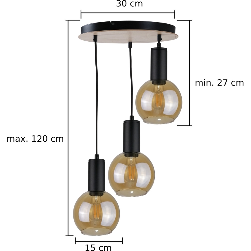 Żyrandol na lince JANTAR WOOD 3xE27/60W/230V śr. 30 cm