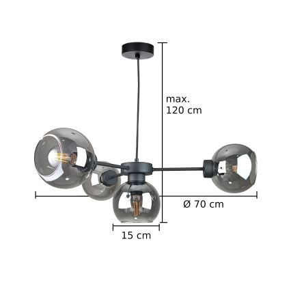 Żyrandol na lince KALIOPE 4xE27/60W/230V czarny/dym czarny