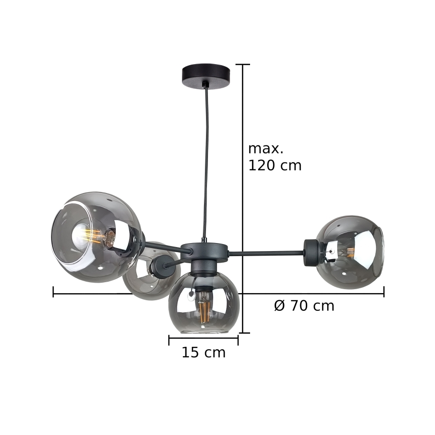 Żyrandol na lince KALIOPE 4xE27/60W/230V czarny/dym czarny