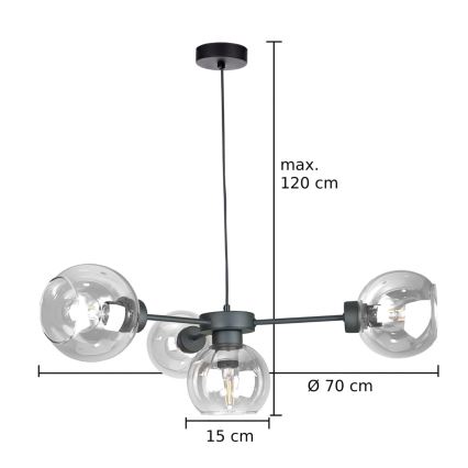 Żyrandol na lince KALIOPE 4xE27/60W/230V czarny/przezroczysty
