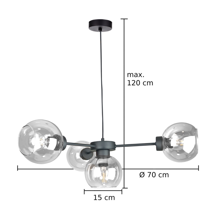Żyrandol na lince KALIOPE 4xE27/60W/230V czarny/przezroczysty