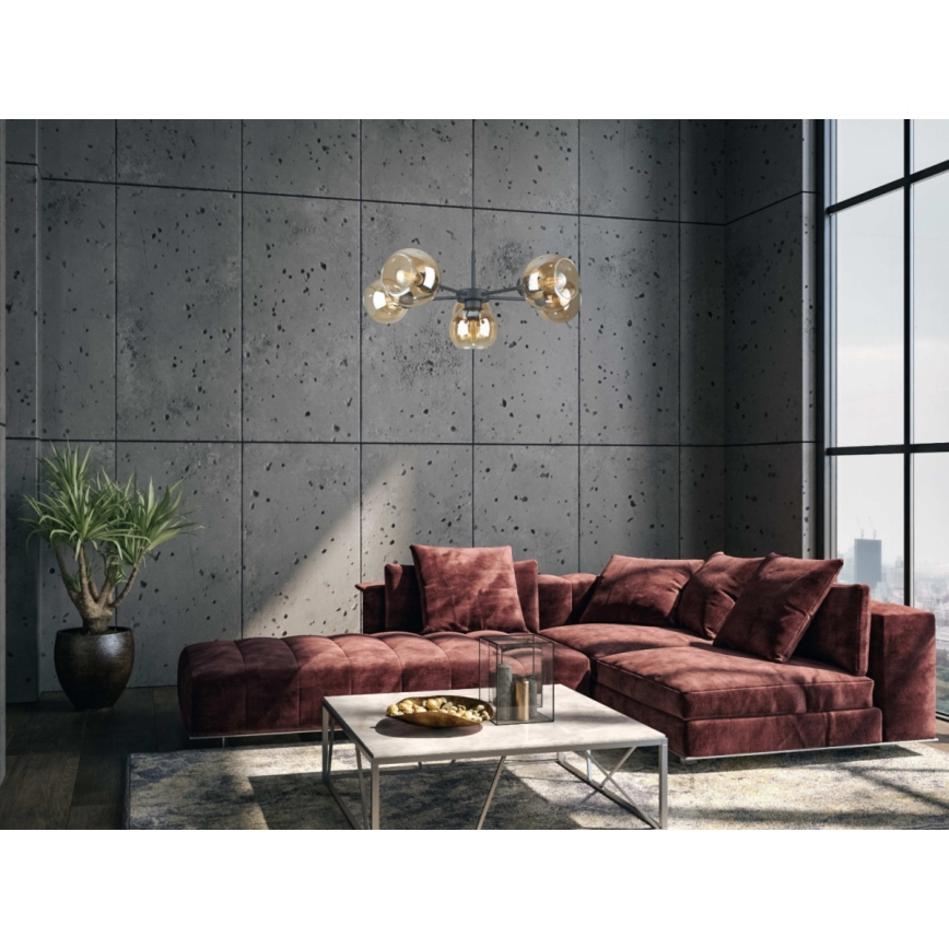 Żyrandol na lince KALIOPE 6xE27/60W/230V czarny/dymny beżowy