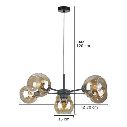 Żyrandol na lince KALIOPE 6xE27/60W/230V czarny/dymny beżowy
