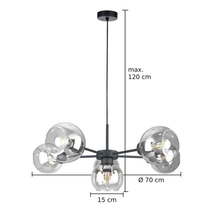Żyrandol na lince KALIOPE 6xE27/60W/230V czarny/przezroczysty