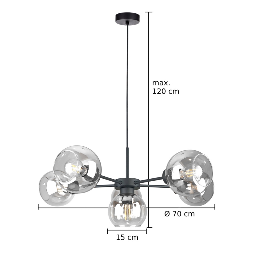 Żyrandol na lince KALIOPE 6xE27/60W/230V czarny/przezroczysty