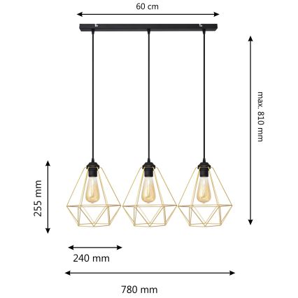 Żyrandol na lince KARO 3xE27/15W/230V złoty/czarne