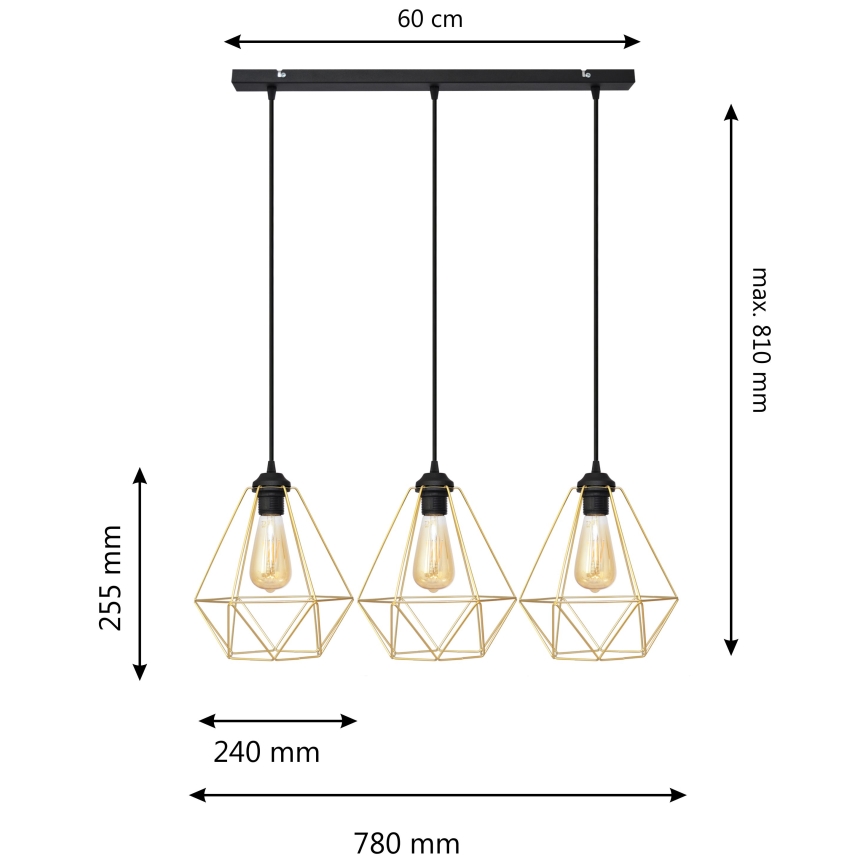 Żyrandol na lince KARO 3xE27/15W/230V złoty/czarne