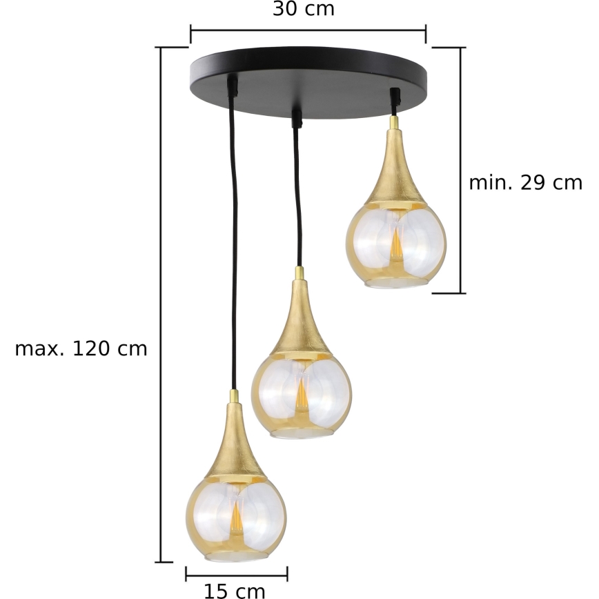 Żyrandol na lince LACRIMA HONEY 3xE27/60W/230V śr. 30 cm