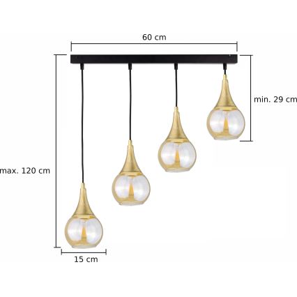 Żyrandol na lince LACRIMA HONEY 4xE27/60W/230V