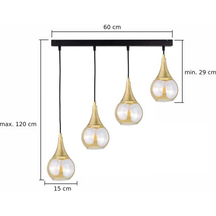 Żyrandol na lince LACRIMA HONEY 4xE27/60W/230V