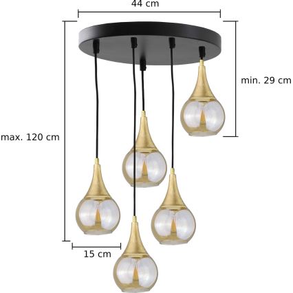 Żyrandol na lince LACRIMA HONEY 5xE27/60W/230V śr. 45 cm