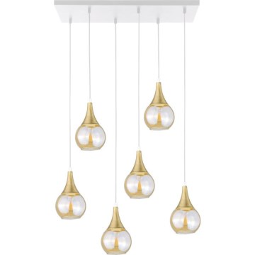 Żyrandol na lince LACRIMA HONEY 6xE27/60W/230V biały/zl./dym beżowy
