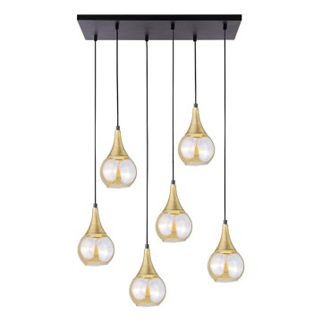 Żyrandol na lince LACRIMA HONEY 6xE27/60W/230V czarny/zl./dym beżowy