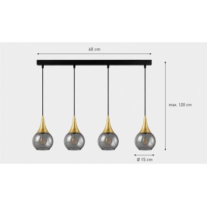 Żyrandol na lince LACRIMA SMOKY 4xE27/60W/230V