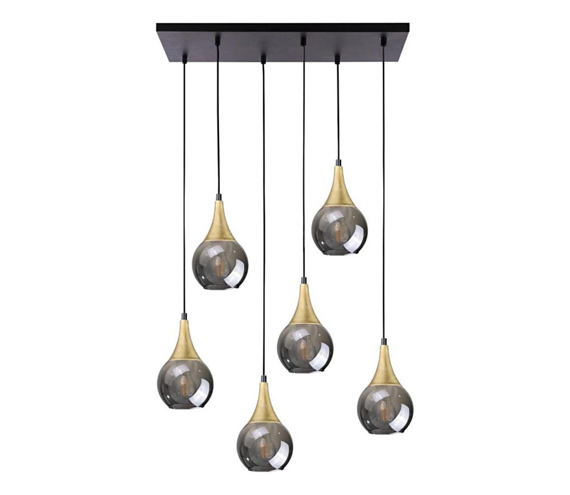 Żyrandol na lince LACRIMA SMOKY 6xE27/60W/230V czarny/zl./dym czarny