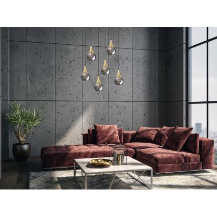 Żyrandol na lince LACRIMA SMOKY 6xE27/60W/230V czarny/zl./dym czarny