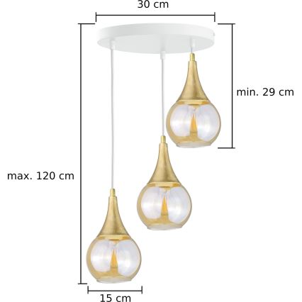 Żyrandol na lince LACRIMA WHITE 3xE27/60W/230V śr. 30 cm