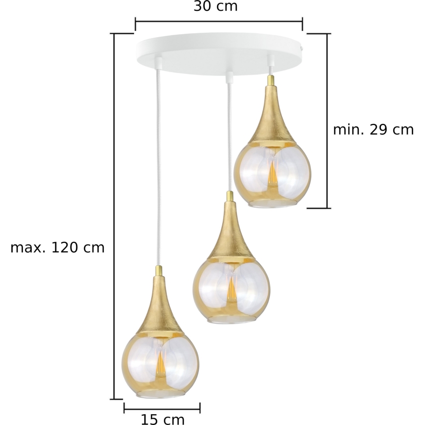 Żyrandol na lince LACRIMA WHITE 3xE27/60W/230V śr. 30 cm