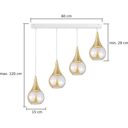 Żyrandol na lince LACRIMA WHITE 4xE27/60W/230V