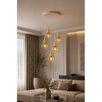 Żyrandol na lince LACRIMA WHITE 5xE27/60W/230V śr. 45 cm