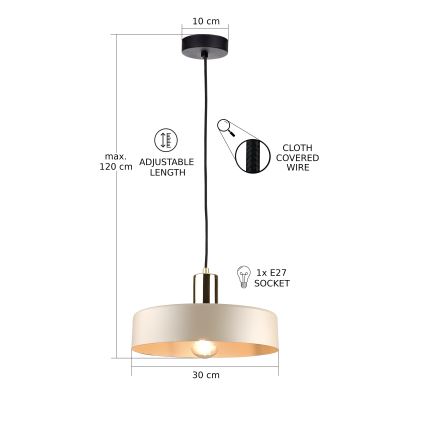 Żyrandol na lince LATTE 1xE27/60W/230V beżowy/czarny/chrom błyszczący