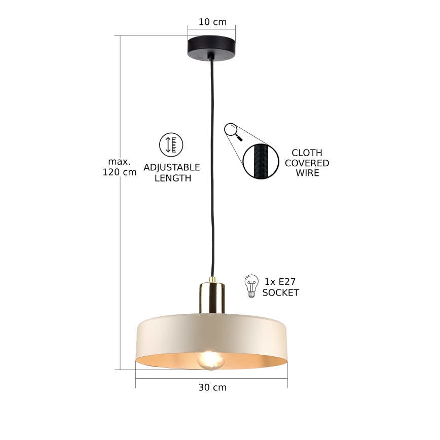 Żyrandol na lince LATTE 1xE27/60W/230V beżowy/czarny/chrom błyszczący