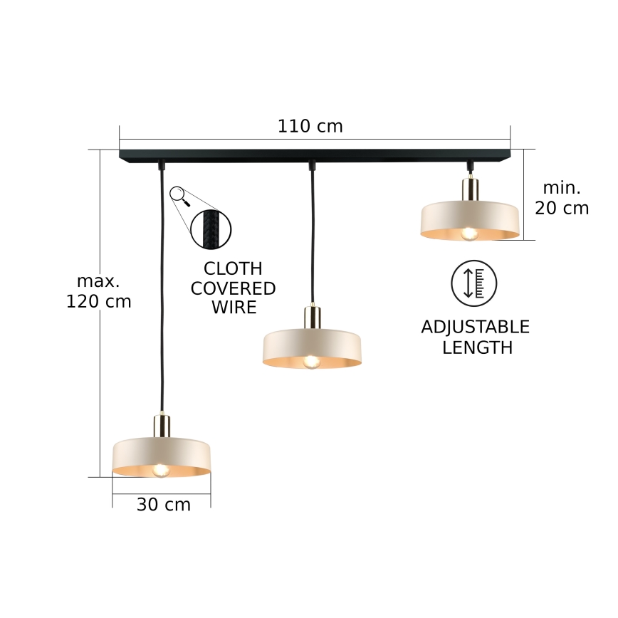 Żyrandol na lince LATTE 3xE27/60W/230V beżowy/czarny/chrom błyszczący