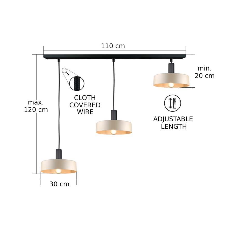 Żyrandol na lince LATTE 3xE27/60W/230V beżowy/czarny