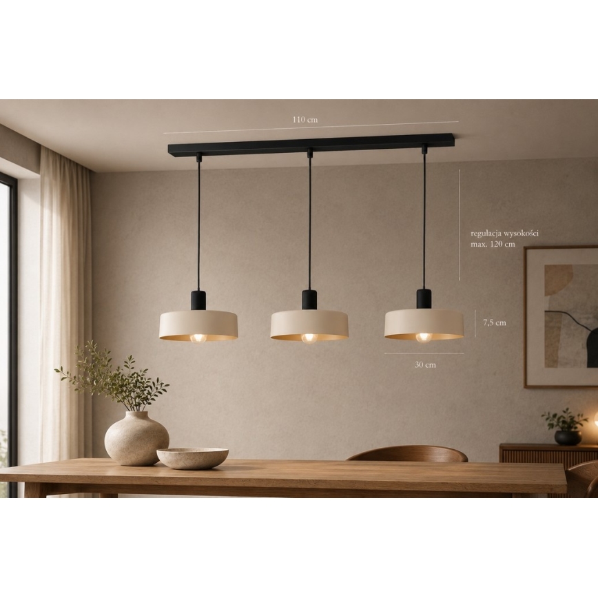 Żyrandol na lince LATTE 3xE27/60W/230V beżowy/czarny
