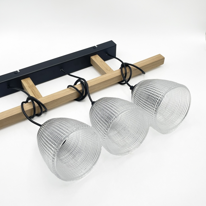 Żyrandol na lince LEANDRA 3xE27/15W/230V dąb/czarny