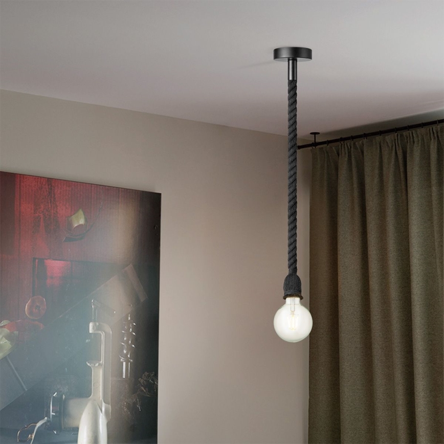 Żyrandol na lince LEONARDO ROPE 1xE27/10W/230V czarny