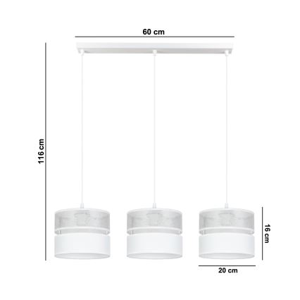 Żyrandol na lince LIMA 3xE27/60W/230V srebrny/biały